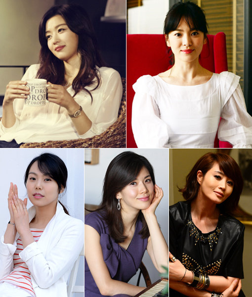 배우 전지현-송혜교-김혜수-이보영-김민희(맨 위 왼쪽부터 시계방향으로). 사진｜드롭탑·스포츠동아DB