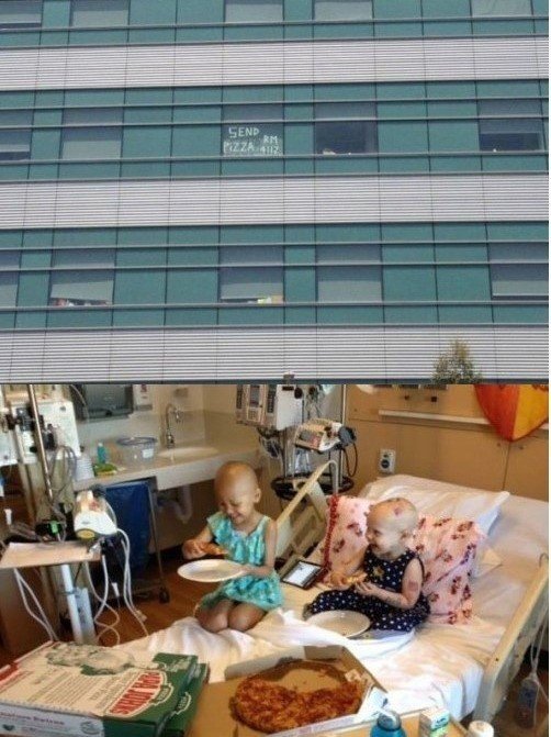 병실에 배달된 피자
