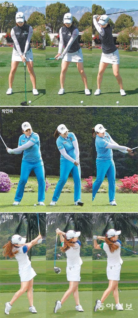 요즘 미국여자프로골프(LPGA)는 한국의 준비된 ‘월드스타’들이 누비고 있다. 박세리의 활약을 보면서 골프에 입문한 ‘세리 
키즈’다. 2011년 US여자오픈 챔피언인 유소연은 올해 6차례나 톱10에 오르며 차세대 스타로서의 입지를 다지고 있고, 박인비는
 올 시즌에만 6승을 거둔 명실상부한 여자 골프계의 ‘여제’다. 최근 대회인 매뉴라이프 파이낸셜 클래식에서 우승한 박희영은 가장 
교과서적인 스윙을 하는 선수로 꼽힌다. 선의의 경쟁자이자 절친한 언니 동생 사이인 이들의 호쾌한 드라이버샷을 연속스윙으로 
구성했다. 하나금융그룹·던롭스포츠코리아 제공