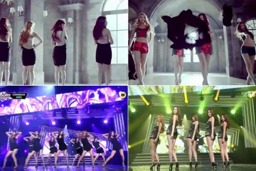 사진=타히티 ‘러브 시크’ 뮤직비디오(위)와 Mnet ‘엠카운트다운’ 무대(아래) 캡처 화면