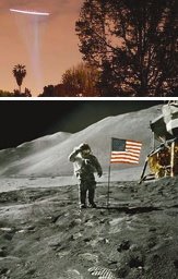 미확인비행물체(위)나 달착륙은 음모론에서 가장 자주 등장하는 소재다.