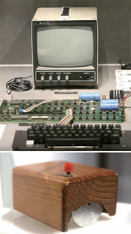 스티브 잡스와 스티브 워즈니악이 만든 애플사 최초의 컴퓨터이자 초기 개인용 컴퓨터 대표작인 애플I과 세계 최초의 마우스인 엥겔바트 마우스.