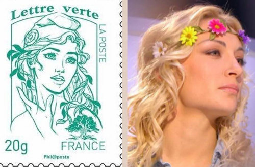 올해 7월 14일 프랑스 혁명 기념일을 맞아 공개된 기념 우표 ‘마리안’(왼쪽)은 인나 솁첸코를 모델로 한 것이다. 페멘 프랑스 제공