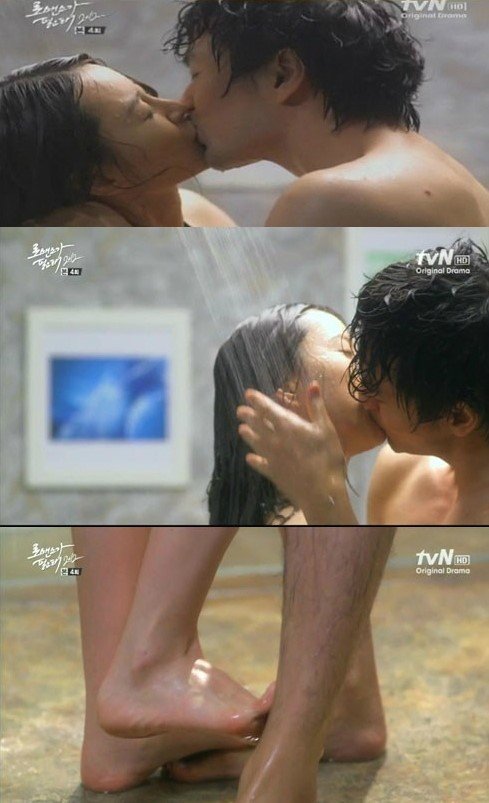 사진제공='깡철이' 정유미, 이진욱과 '샤워키스신'/tvN