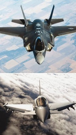 차기전투기 입찰에 참여했던 록히드마틴의 F-35A(위)와 유럽 항공방위우주산업(EADS)의 유로파이터 타이푼.