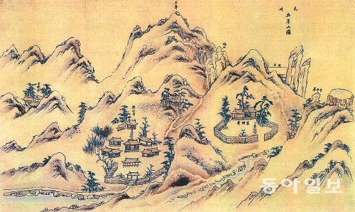 19세기 이전에 그려진 유일한 무등산 지도 그림인 ‘무등산도’. 무등산의 지형과 사찰을 입체적으로 표현해 미술사학적 가치가 높다. 현재 영남대 박물관이 소장하고 있다. 김대현 전남대 교수 제공