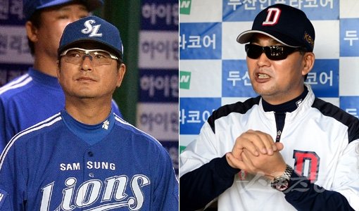 류중일 감독-김진욱 감독(왼쪽부터). 스포츠동아DB