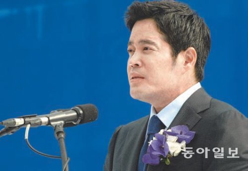 28일 ‘하남 유니온스퀘어’ 착공식에서 환영사를 하는 정용진 신세계그룹 부회장. 신세계그룹 제공