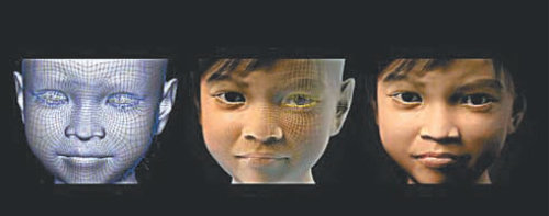 필리핀 소녀 아바타의 제작 과정. 소묘(왼쪽)와 컴퓨터 3차원 작업을 통해 사람 모양과 유사한 아바타(오른쪽)가 완성됐다. 사진출처 텔레그래프