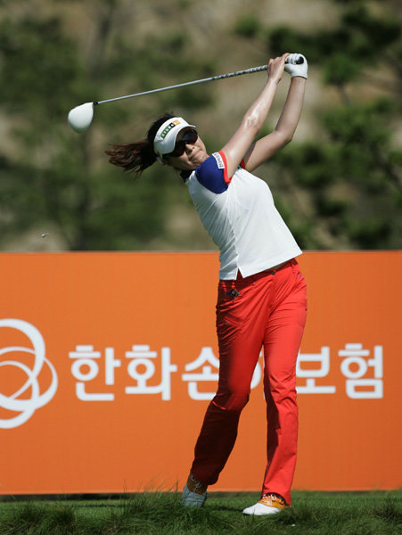 KLPGA 시드전 16번홀에서 안시현이 티샷을 하고 있다. 사진제공｜KLPGA