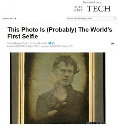 1800년대 최초 셀카. 허핑턴포스트 웹사이트 캡쳐.