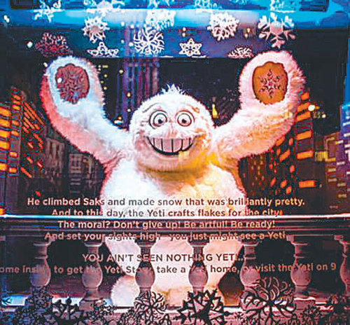 미국 뉴욕의 고급백화점 삭스피프스에버뉴는 백화점 지붕에 살면서 크리스마스에 눈을 만들어 뿌려주는 요정 예티를 크리스마스 쇼윈도에 등장시켰다.