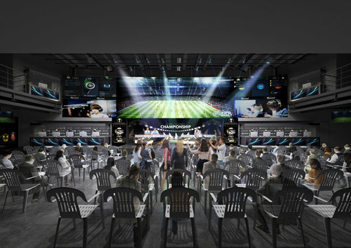 넥슨이 국내 게임업체로서는 처음으로 e스포츠 전용경기장인 ‘넥슨 아레나’를 서울 서초동에 개관했다. 넥슨 아레나의 지하2층 메인무대. 폭 19m, 높이 3.4m의 대형 LED 스크린이 한 눈에 들어온다. 사진제공｜넥슨