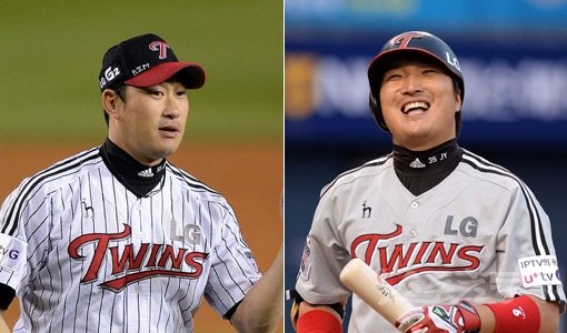 LG 봉중근-이진영(오른쪽). 스포츠동아DB