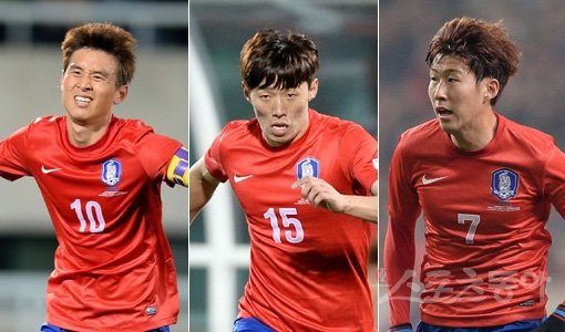 홍명보 감독의 선택은 과연 누구일까. 왼쪽 공격수와 공격형 미드필더의 주전 자리를 놓고 구자철, 김보경, 손흥민(맨 왼쪽부터)이 벌이는 주전 경쟁이 뜨겁다. 스포츠동아DB
