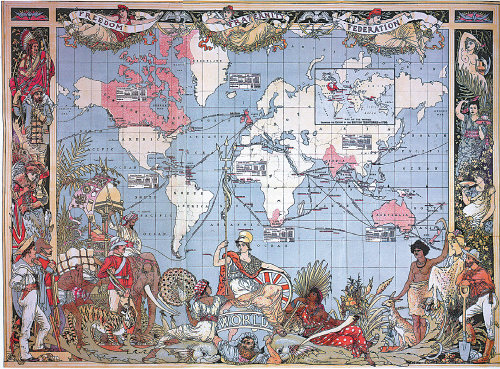 1886년 영국 주간지 그래픽에 실린 지도. 빅토리아 여왕의 즉위 50주년을 기념해 제작된 지도는 대영제국의 식민지를 분홍색으로 표시해 대영제국의 위용을 널리 과시하는 데 쓰였다. 푸른길 제공