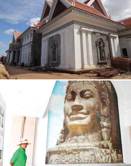 10년 뒤에는 소유-운영권 양도 북한이 앙코르와트 유적이 있는 캄보디아 시엠레아프 시내에 건설한 ‘그랜드파노라마 박물관’(왼쪽 사진)과 내부 전시물. 북한은 이 박물관을 10년간 운영해 투자금을 회수할 계획이다. 출처 프놈펜포스트