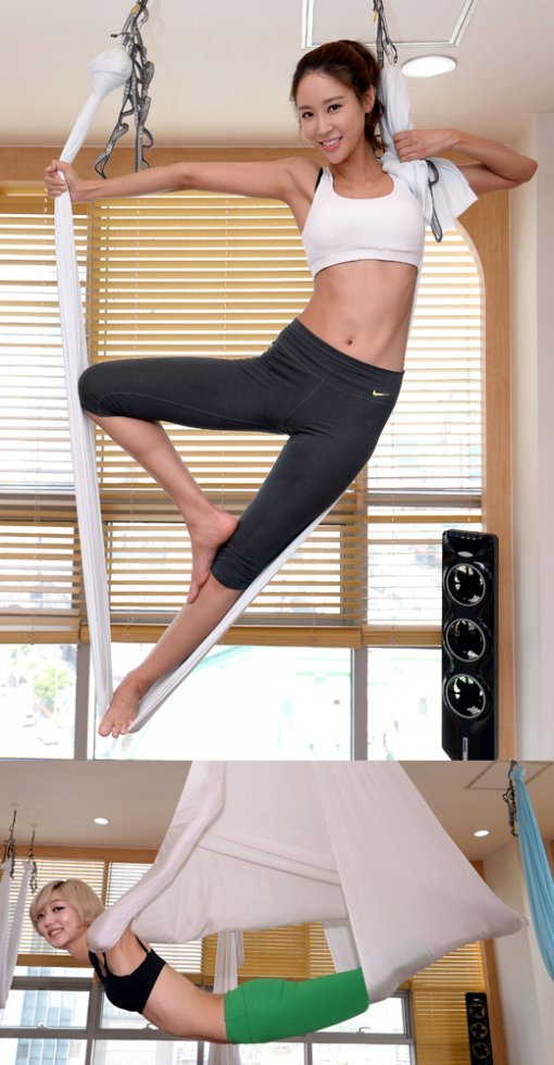 (사진=일일 스카이요가 체험 중인 나인뮤지스 이샘-은지/스포츠동아 DB·김종원기자 won@donga.com)