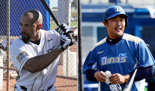 NC 베테랑 이호준(오른쪽 사진)의 눈길을 사로잡은 새 외국인타자 에릭 테임즈.사진제공 ｜ NC 다이노스·스포츠동아DB