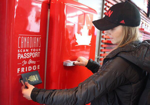 소치의 캐나다 올림픽하우스에 비치된 ‘맥주 냉장고’는 여권을 소지한 캐나다 선수만 이용 가능하다. 사진출처｜맥주업체 몰슨 트위터
