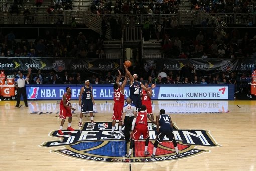 NEW ORLEANS, LA - FEBRUARY 15:  Arinze Onuaku #50 of the Futures and Ike Diogu #33 of the Prospects start the NBA D-League All-Star Game at Sprint Arena as part of 2014 NBA All-Star Weekend at the Ernest N. Morial Convention Center on February 15, 2014 in New Orleans, Louisiana. NOTE TO USER: User expressly acknowledges and agrees that, by downloading and/or using this photograph, user is consenting to the terms and conditions of the Getty Images License Agreement.  Mandatory Copyright Notice: Copyright 2014 NBAE (Photo by Joe Murphy/NBAE via Getty Images)