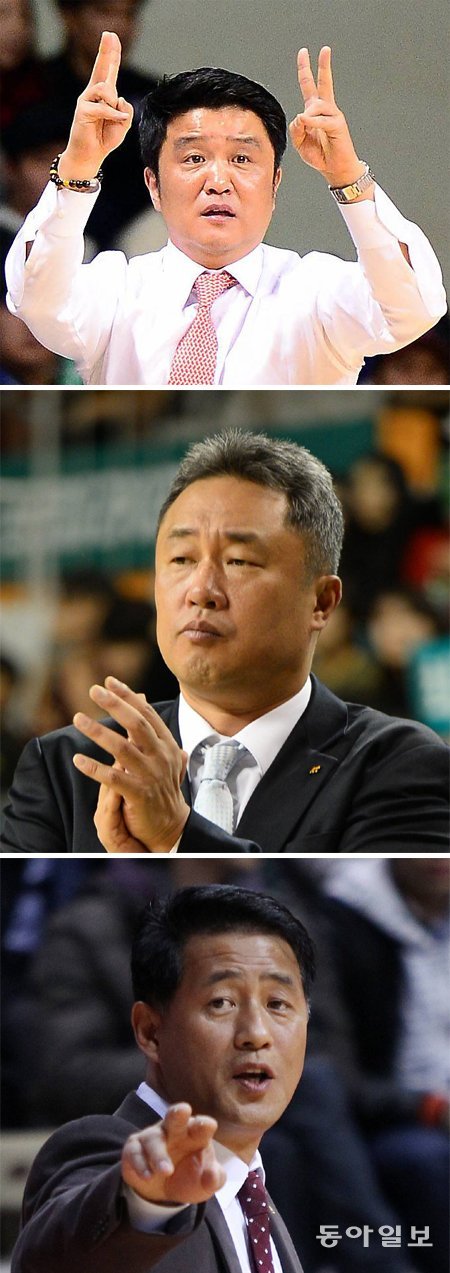 (위쪽부터)전자랜드 유도훈 감독, KT 전창진 감독, 오리온스 추일승 감독