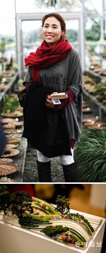 정원 디자이너 황지해 작가는 한국의 토종 식물로 작업해 세계적인 명성을 얻었다. 독도의 희귀종으로 미니어처 정원(아래 사진)을 만들어 세계 순회전을 갖는 그는 “미니어처 정원을 실제 정원으로 제작하기 위해 후원자를 찾고 있다”고 했다. 정원 사진 사진작가 DJ 홍 제공