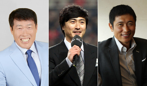 2014브라질월드컵에서 방송 3사 간 뜨거운 해설 삼국지가 펼쳐질 전망이다. SBS 차범근 위원에게 MBC 안정환, KBS 이영표(사진 왼쪽부터) 위원이 도전하는 형국이다. 과연 시청자들은 누구의 손을 들어줄까. 스포츠동아DB
