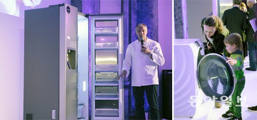 ★★★ 셰프 출동



25일(현지 시간) 프랑스 파리에서 열린 삼성전자 유럽 가전 신제품 발표회에서 미슐랭 3스타 셰프인 에리크 프레숑 씨가 ‘푸드 쇼케이스’ 냉장고 신제품을 소개하고 있다(왼쪽 사진). 아이와 함께 행사장을 찾은 프랑스 언론 관계자가 ‘크리스털 블루 WW9000’ 드럼 세탁기를 살펴보고 있다. 삼성전자 제공