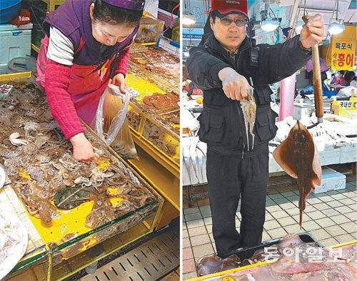 인천 중구에 있는 인천종합어시장 내 주꾸미와 간자미를 파는 골목. 어시장 주변에는 이 수산물들로 만든 요리를 파는 식당이 몰려 있다. 인천종합어시장 제공