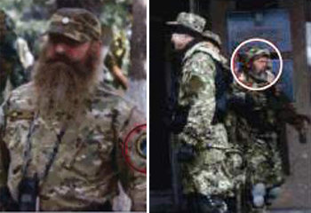 2008년 조지아 vs 2014년 우크라이나 2008년 러시아의 조지아 침공 때 왼팔에 러시아 특수부대 견장을 달았던 덩치가 크고 턱수염이 있는 한 남성(왼쪽 사진). 그는 최근 우크라이나 동부 슬라뱐스크에 견장이 없는 위장 전투복을 입고 나타났다. 사진 출처 뉴욕타임스