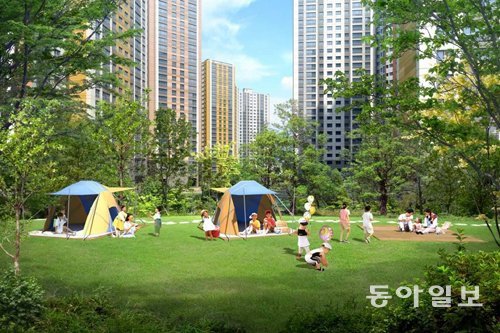 GS건설이 경기 김포시 장기동에서 분양하는 ‘한강센트럴 자이’에 조성되는 캠핑덱. GS건설 제공