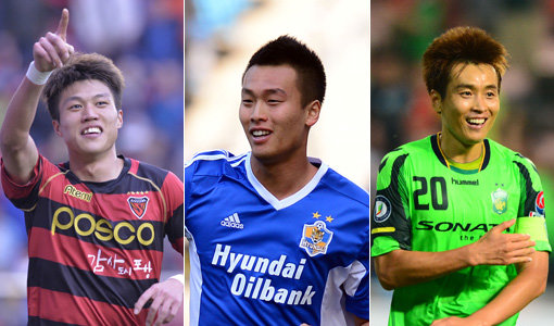 지난 10년간 K리그 클래식 득점왕은 주로 외국인선수들이 차지했다. 특급 용병 데얀이 중국으로 떠난 올해는 득점왕 판도가 국내선수들 중심으로 형성되고 있다. 포항 김승대, 울산 김신욱, 전북 이동국(왼쪽부터)이 선두주자들이다. 사진｜포항 스틸러스·스포츠동아DB