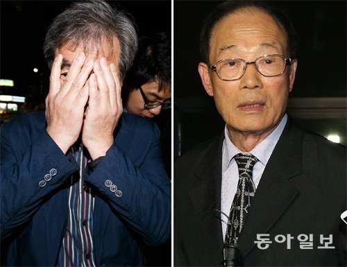 유병언 前회장 측근들 검찰 줄소환 유병언 전 세모그룹 회장의 측근인 송국빈 다판다 대표(왼쪽 사진)와 이강세 전 아해 대표가 각각 지난달 30일과 이달 1일 피의자 신분으로 소환 조사를 받은 뒤 검찰청사를 빠져나가고 있다. 인천=김미옥 기자 salt@donga.com