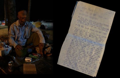 필리핀 수도 마닐라의 마닐라베이공원에서 만난 한국인 노숙자 이창후(50∙가명) 씨와 그가 쓴 편지.