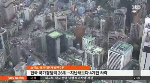 한국 국가경쟁력 26위, SBS 뉴스 화면 촬영