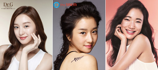 전통적으로 화장품 모델은 톱스타들의 전유물로 여겨졌다. 하지만 최근에는 많은 뷰티업체가 신선한 이미지를 위해 신예 연예인을 쓰고 있다. 왼쪽부터 고운세상 코스메틱 김지원, 더샘 서예지, 아벤느 손수현. 사진제공｜고운세상 코스메틱·한국화장품·아벤느