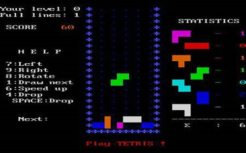 1980년대 테트리스 게임 화면. 테트리스는 30년이 지난 지금도 게임 규칙이 크게 변하지 않았다. 인터넷 화면 캡처　　　　　　　　　　