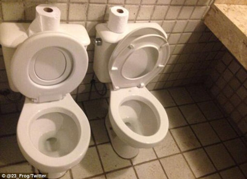‘일부러?’ ‘실수?’ 브라질 리우데자네이루의 트레이닝센터 화장실에 변기 2개가 나란히 놓여있다. 사진출처｜안드레아 라노키아 트위터