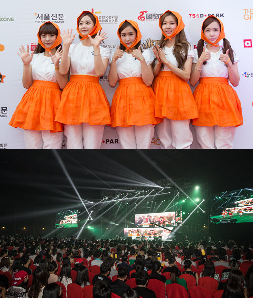 한국시간으로 14일 오후 8시 중국 베이징 751 D-park에서 열린 ‘한중 OST 콘서트’에 오른 그룹 크레용팝. 공연장을 찾은 2000여 명의 관객 중 유난히 많은 남자 팬들이 크레용팝을 응원했다. 사진제공｜더그루브엔터테인먼트