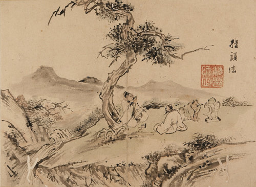 18세기 조선 화가 심사정(1707∼1769)이 그린 ‘송하음다(松下飮茶).’ 소나무 아래 차를 마시는 모습이 청량하게 그려졌다. 경기도박물관 제공