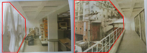 복도를 불법 확장한 건물 내부(왼쪽)를 가리기 위해 다른 장소에서 찍은 부분을 포토샵으로 합성한 사진(오른쪽)을 제출하도록 
지도까지 한 서울 중구청 공무원들은 돈을 받고 불법 건축물을 정상 건물로 둔갑시켜 줬다. 서울지방경찰청 제공