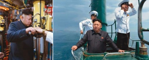 북한 해군 제167부대를 방문해 로미오급 잠수함에 승선한 김정은 북한 조선노동당 제1비서. 6월 16일자 ‘노동신문’ 2면에 실린 사진이다.