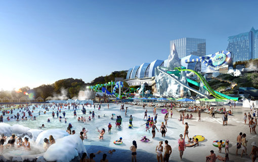 강원랜드가 복합리조트 시장 공략을 위해 야심 차게 추진하고 있는 워터파크 ‘하이원 워터월드’의 기공식이 29일 열렸다. ‘하이원 워터월드’의 실외시설 조감도. 사진제공｜강원랜드