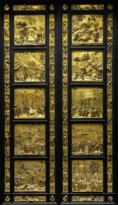 피렌체 산 조반니 세례당의 동쪽 문. ‘천국의 문’이라는 별칭은 미켈란젤로의 찬사를 계기로 붙여졌다. 천국의문전시추진위 제공