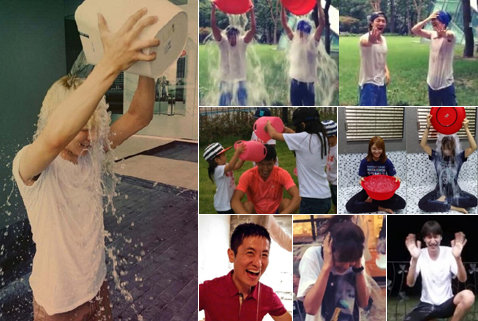 루게릭병에 대한 대중의 관심을 높이기 위해 연예계 스타들이 얼음물을 뒤집어쓰는 이벤트를 이어가고 있다. 이기광 동해 은혁 정은지 이광수 박한별 이영표 션(왼쪽부터 시계방향으로) 등이 그들이다. 사진출처｜인터넷화면 캡처