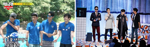 17일 방영된 SBS ‘런닝맨’(왼쪽)에는 케이블 방송으로 뜬 ‘핫젝갓알지’가 멤버 구성 그대로 출연했다. 이들은 지금도 케이블채널 온스타일 ‘위시’에 출연하고 있다. SBS TV 화면 촬영·온스타일 제공
