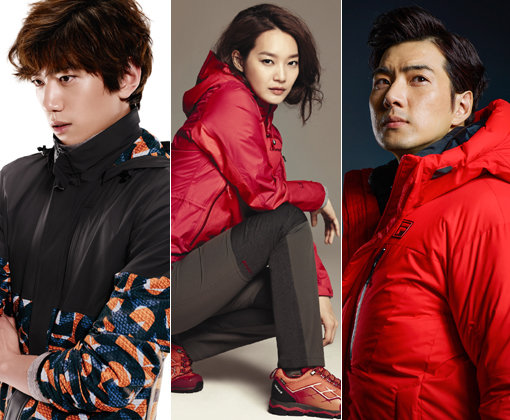 코오롱스포츠 성준-라푸마 신민아-휠라아웃도어 송일국(왼쪽부터)