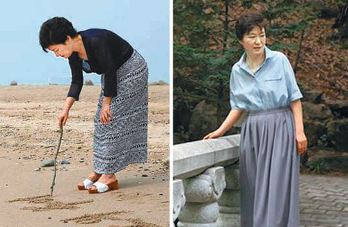 박근혜 대통령이 추석인 8일 자신의 페이스북에 공개한 청와대 경내에서 찍은 사진(오른쪽). 왼쪽은 지난해 7월 박 대통령이 여름휴가를 떠난 경남 거제의 섬 저도에서 찍은 사진. 박근혜 대통령 페이스북