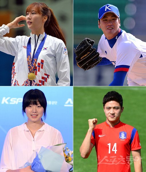 펜싱 전희숙-야구 김광현-축구 김영욱-배구 양효진(왼쪽 위부터 시계방향). 스포츠동아DB